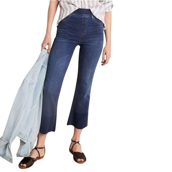 Spanx Crop Flare Raw Hem Jeans S Pull On Stretch Wide Leg High Rise Slimming - Picture 11 of 11